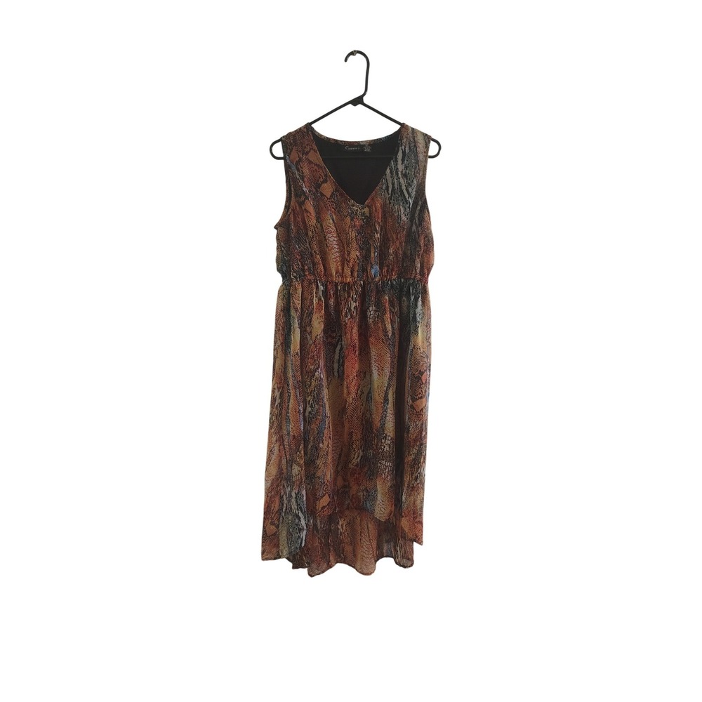 Cassee's Womens 2X‎ Snakeskin Print High Low Sleeveless V-Neck Midi Dress Orange